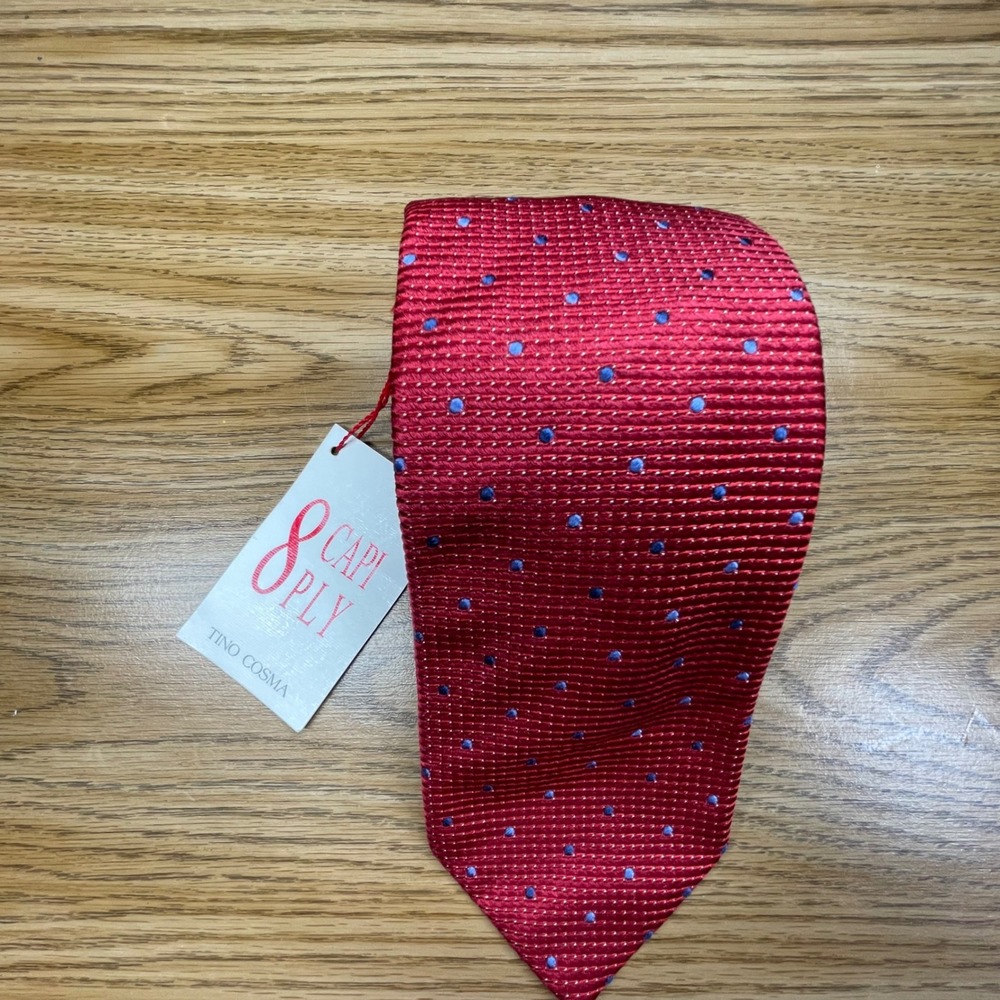 Tino Cosma Men Tie Red Blue Polka Dot 8-Ply Silk Luxury Edition Italy NWT
